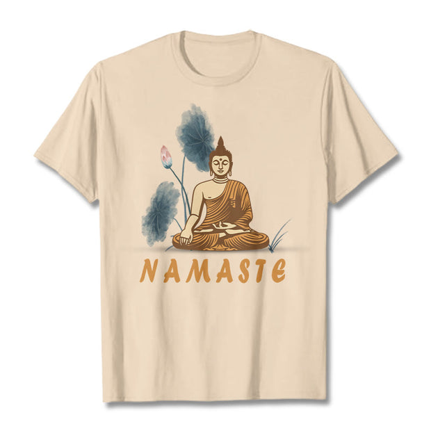 Buddha Stones NAMASTE Buddha Lotus Leaf Tee T-shirt