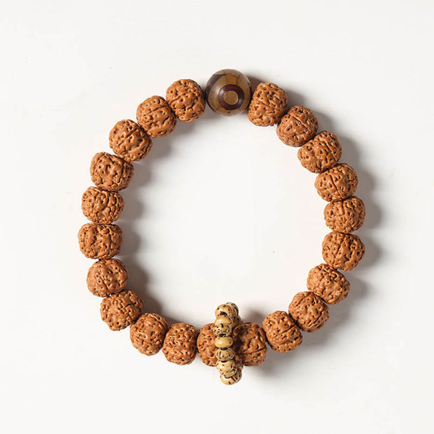 Buddha Stones Bodhi Seed Three-eyed Dzi Bead Buddha Hand Charm Wealth Bracelet