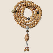 Buddha Stones Bodhi Seed Three-eyed Dzi Bead Buddha Hand Charm Wealth Bracelet