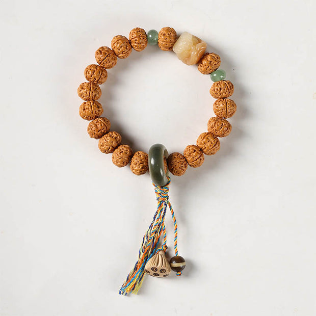 Buddha Stones Bodhi Seed Three-eyed Dzi Bead Buddha Hand Charm Wealth Bracelet