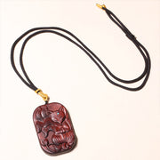 Buddha Stones Small Leaf Red Sandalwood Nine Tailed Fox Pattern Longevity Necklace Pendant (Extra 35% Off | USE CODE: FS35) - image 9