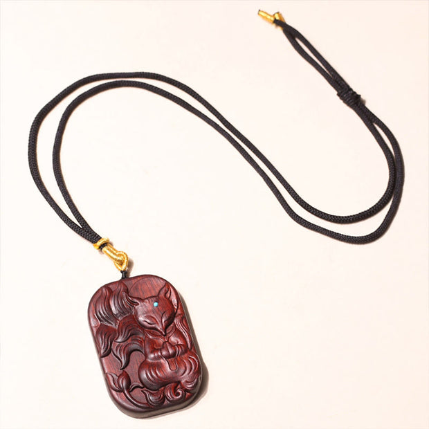 Buddha Stones Small Leaf Red Sandalwood Nine Tailed Fox Pattern Longevity Necklace Pendant (Extra 35% Off | USE CODE: FS35) - image 9