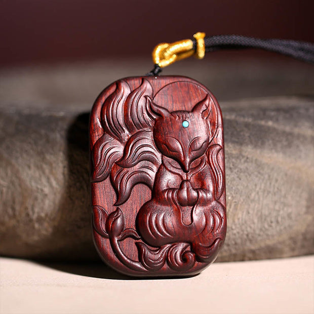 Buddha Stones Small Leaf Red Sandalwood Nine Tailed Fox Pattern Longevity Necklace Pendant (Extra 35% Off | USE CODE: FS35) - image 7