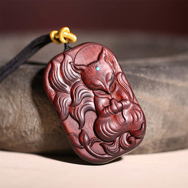 Buddha Stones Small Leaf Red Sandalwood Nine Tailed Fox Pattern Longevity Necklace Pendant (Extra 35% Off | USE CODE: FS35) - image 3
