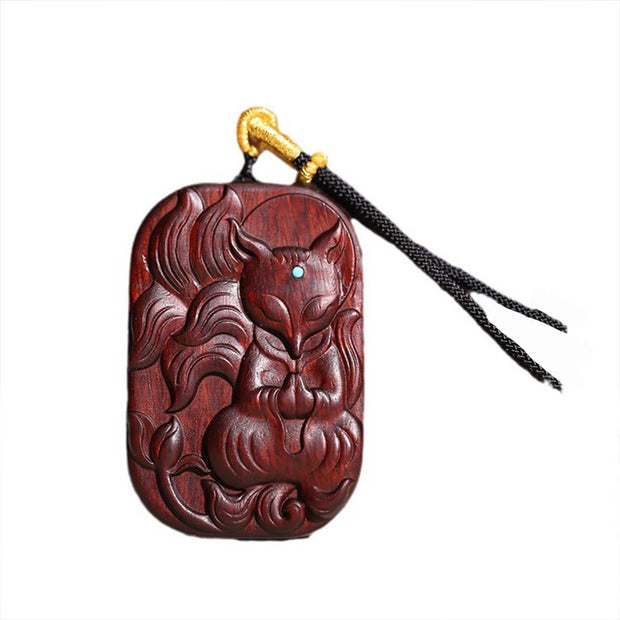 Buddha Stones Small Leaf Red Sandalwood Nine Tailed Fox Pattern Longevity Necklace Pendant (Extra 35% Off | USE CODE: FS35) - image 10