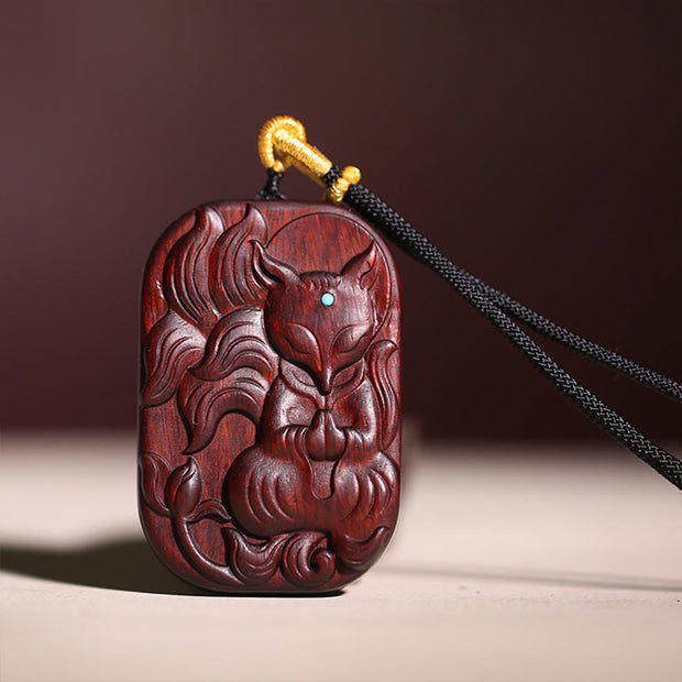 Buddha Stones Small Leaf Red Sandalwood Nine Tailed Fox Pattern Longevity Necklace Pendant (Extra 35% Off | USE CODE: FS35) - image 8