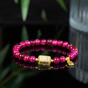 Buddha Stones Rose Red Tiger Eye Fu Character Courage Bracelet