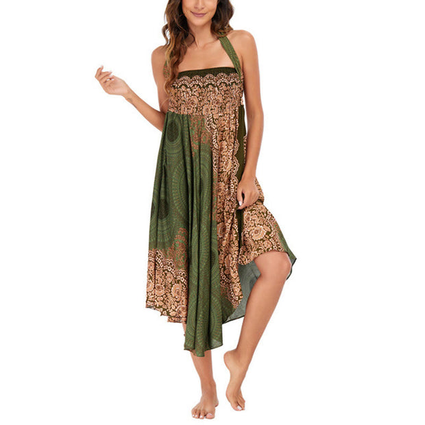 Buddha Stones Two Style Wear Bohemian Compass Rose Flower Lace-up Skirt Dress