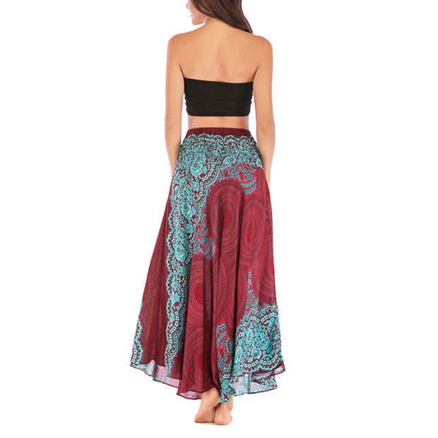 Buddha Stones Two Style Wear Bohemian Compass Rose Flower Lace-up Skirt Dress