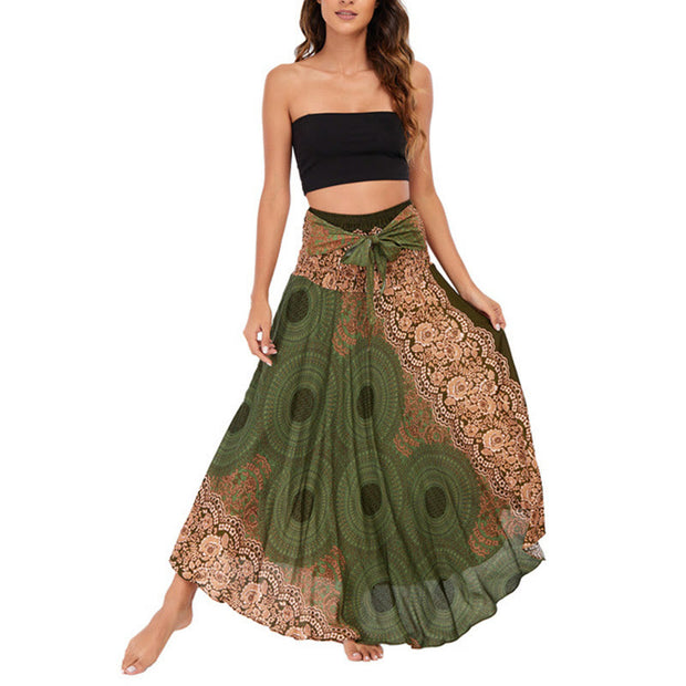 Buddha Stones Two Style Wear Bohemian Compass Rose Flower Lace-up Skirt Dress