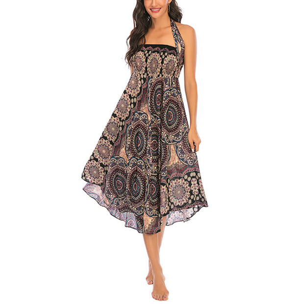 Buddha Stones Two Style Wear Bohemian Mandala Flower Lace-up Skirt Dress