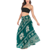 Buddha Stones Two Style Wear Bohemian Summer Elephant Lines Lace-up Skirt Dress