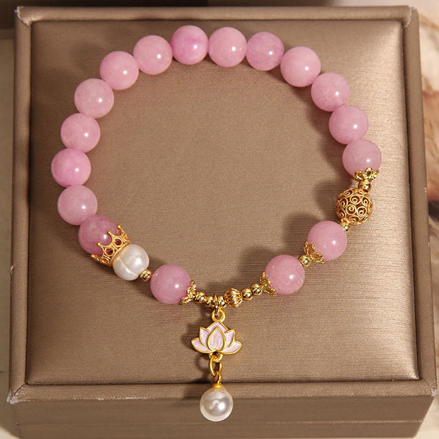 Buddha Stones Pink Quartzite Pearl Lotus Charm Harmony Bracelet - image 3