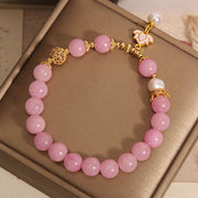 Buddha Stones Pink Quartzite Pearl Lotus Charm Harmony Bracelet - image 5