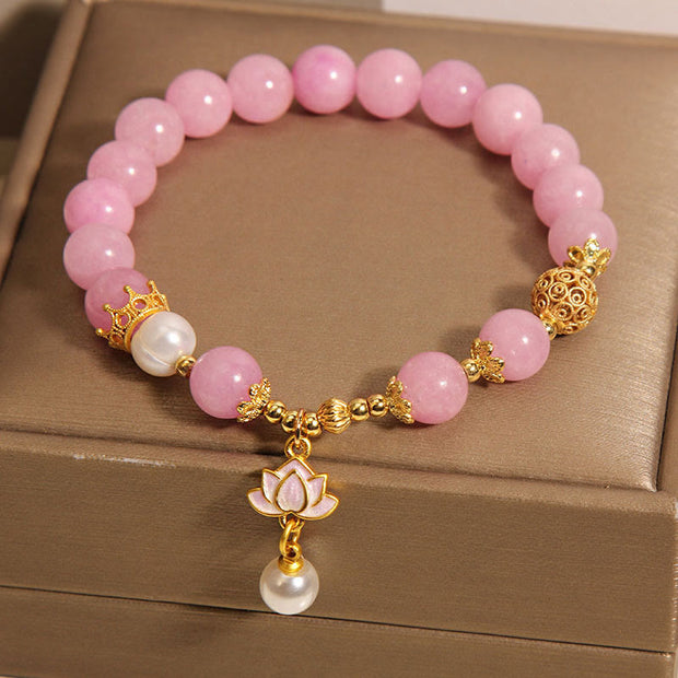 Buddha Stones Pink Quartzite Pearl Lotus Charm Harmony Bracelet - image 4