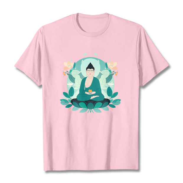 Buddha Stones Close Eyes Green Leaf Buddha Tee T-shirt