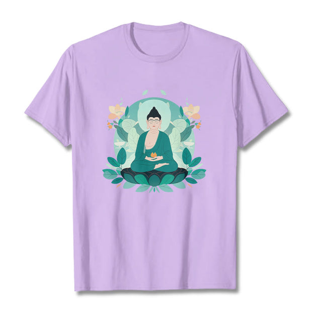 Buddha Stones Close Eyes Green Leaf Buddha Tee T-shirt