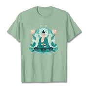 Buddha Stones Close Eyes Green Leaf Buddha Tee T-shirt