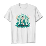 Buddha Stones Close Eyes Green Leaf Buddha Tee T-shirt