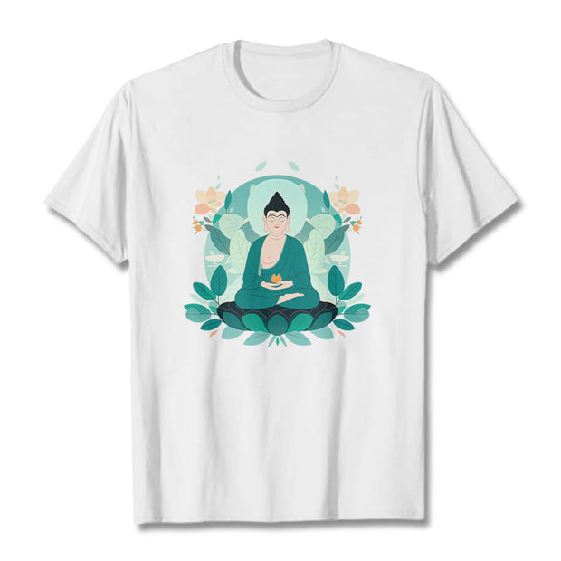 Buddha Stones Close Eyes Green Leaf Buddha Tee T-shirt