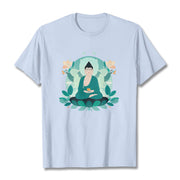 Buddha Stones Close Eyes Green Leaf Buddha Tee T-shirt