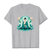 Buddha Stones Close Eyes Green Leaf Buddha Tee T-shirt