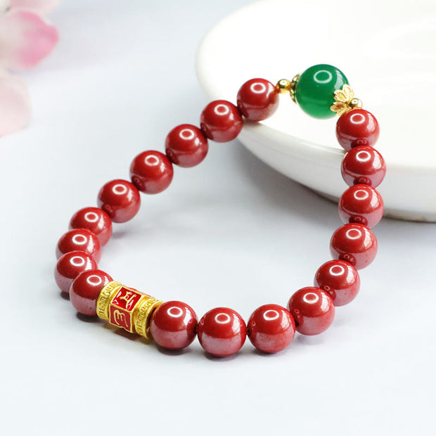 FREE Today: Spiritual Blessings Natural Cinnabar Green Agate Om Mani Padme Hum Bracelet