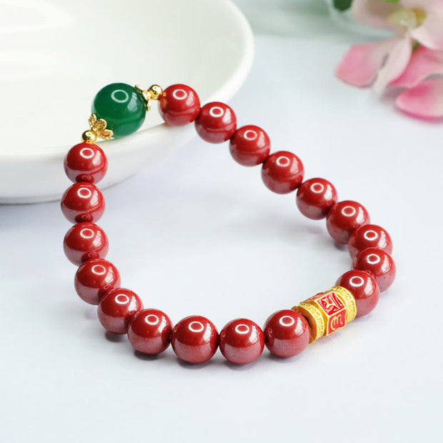 FREE Today: Spiritual Blessings Natural Cinnabar Green Agate Om Mani Padme Hum Bracelet