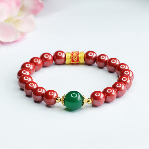 FREE Today: Spiritual Blessings Natural Cinnabar Green Agate Om Mani Padme Hum Bracelet