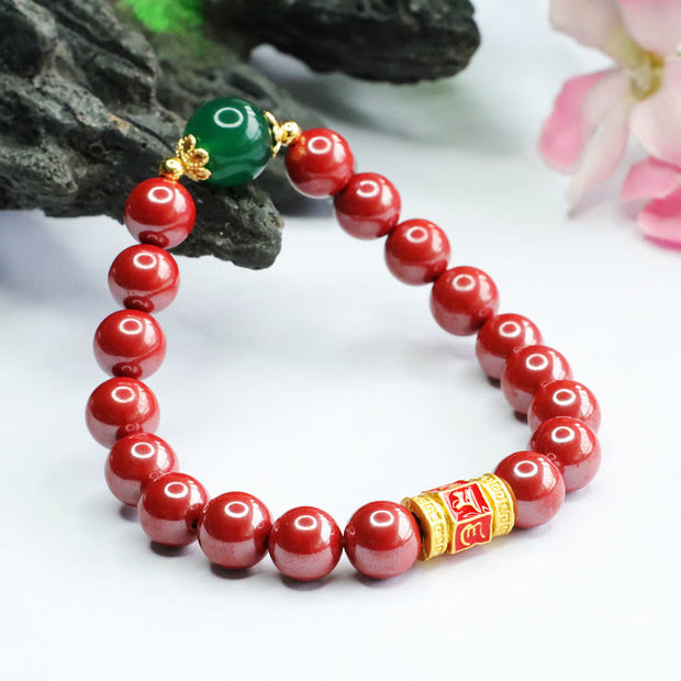 FREE Today: Spiritual Blessings Natural Cinnabar Green Agate Om Mani Padme Hum Bracelet