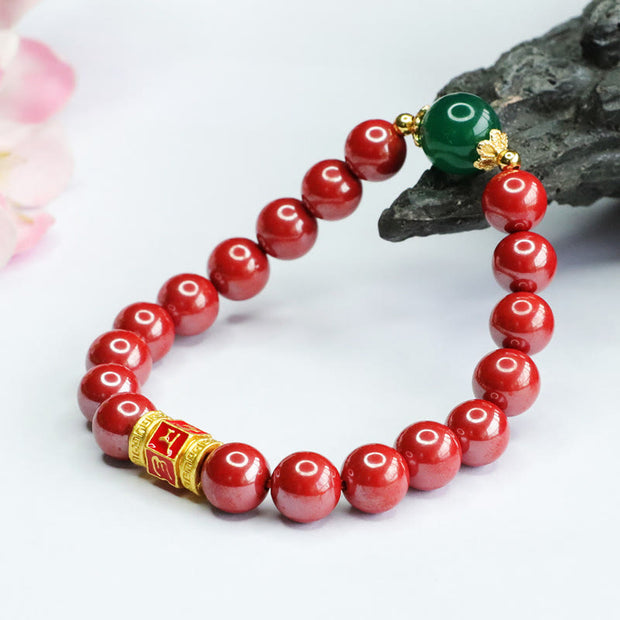 FREE Today: Spiritual Blessings Natural Cinnabar Green Agate Om Mani Padme Hum Bracelet