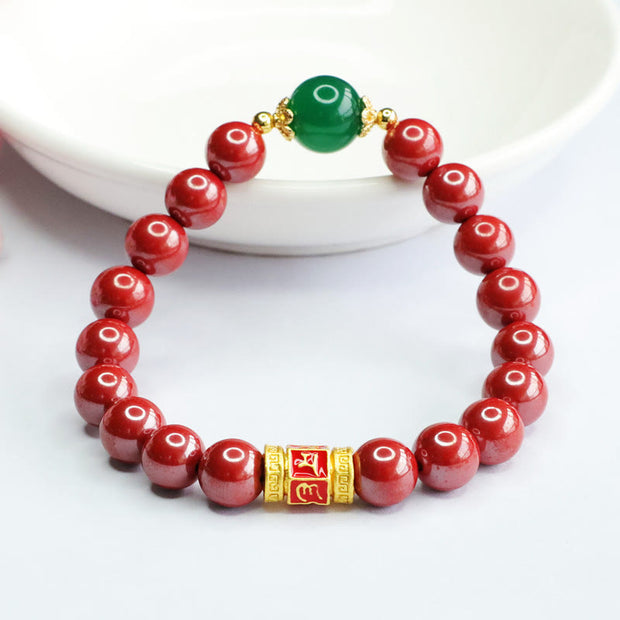 FREE Today: Spiritual Blessings Natural Cinnabar Green Agate Om Mani Padme Hum Bracelet