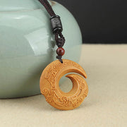 Buddha Stones Ebony Wood Sandalwood One's Luck Improves Design Pattern Peace Necklace Pendant