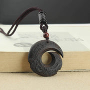 Buddha Stones Ebony Wood Sandalwood One's Luck Improves Design Pattern Peace Necklace Pendant