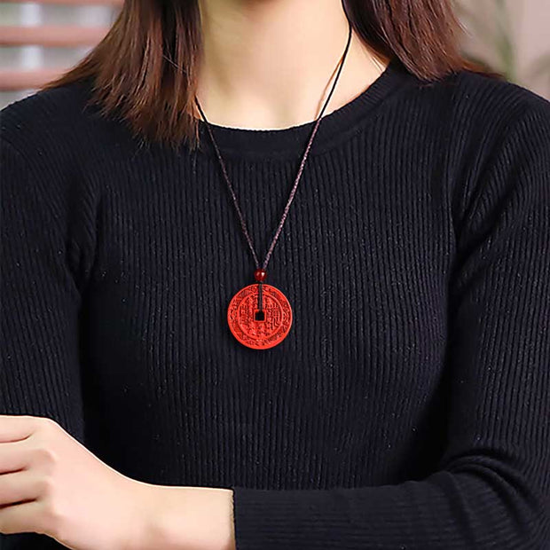 FREE Today: Protect Safety Natural Cinnabar Mountain Ghosts Spend Money Bagua Necklace Pendant