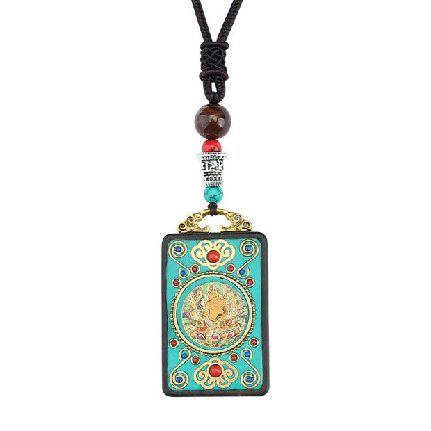 FREE Today: Attracting Wealth Tibet God Of Wealth Money Tree Golden Phoenix Thangka Ebony Necklace Pendant