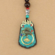 FREE Today: Attracting Wealth Tibet God Of Wealth Money Tree Golden Phoenix Thangka Ebony Necklace Pendant