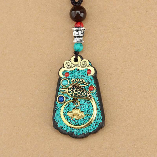 FREE Today: Attracting Wealth Tibet God Of Wealth Money Tree Golden Phoenix Thangka Ebony Necklace Pendant