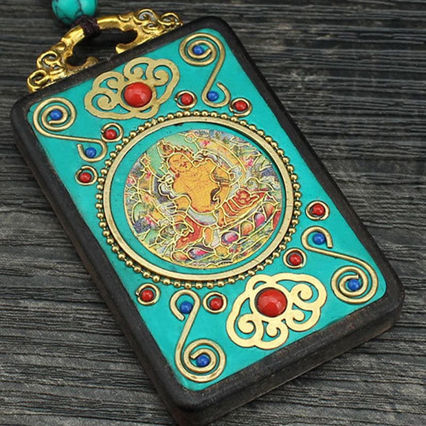 FREE Today: Attracting Wealth Tibet God Of Wealth Money Tree Golden Phoenix Thangka Ebony Necklace Pendant