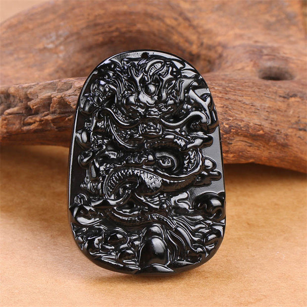 FREE Today: Luck And Protection Black Obsidian Dragon Carved Necklace Pendant