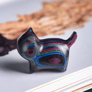 Buddha Stones Mini Cat Kitten Colorful Wooden Cute Pet Decoration Decorations BS Black Purple Cat 4.7*2.2*3.5cm