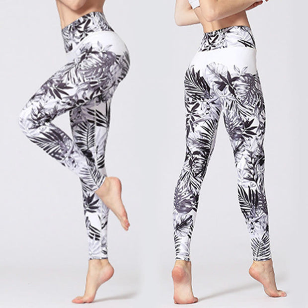 Buddha Stones Lines Weeds Sakura Flowers Black Tree Print Pants Sports Fitness Yoga Leggings Women's Yoga Pants