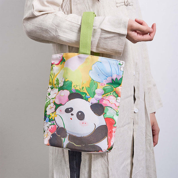 Buddha Stones Panda Orchid Loquat Canvas Handbag Handbags BS 1