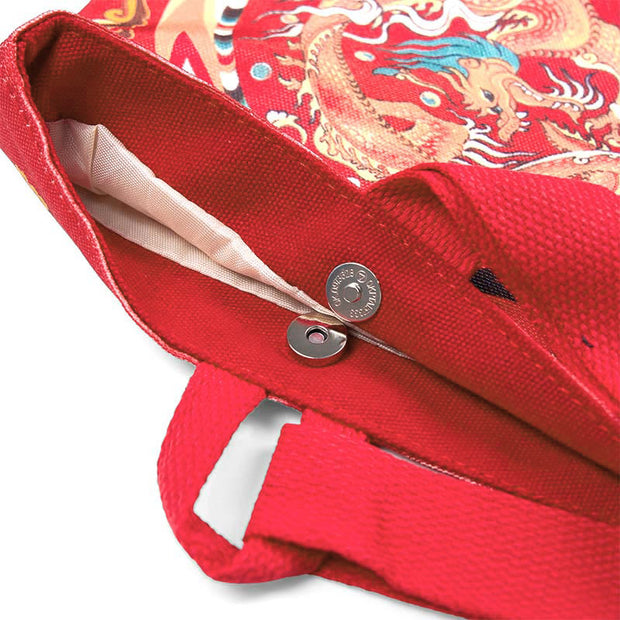 Buddha Stones Chinese Dragon Persimmon Canvas Handbag Handbags BS 9