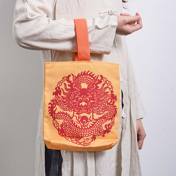 Buddha Stones Chinese Dragon Persimmon Canvas Handbag Handbags BS 11