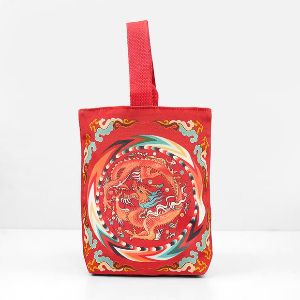 Buddha Stones Chinese Dragon Persimmon Canvas Handbag Handbags BS 6