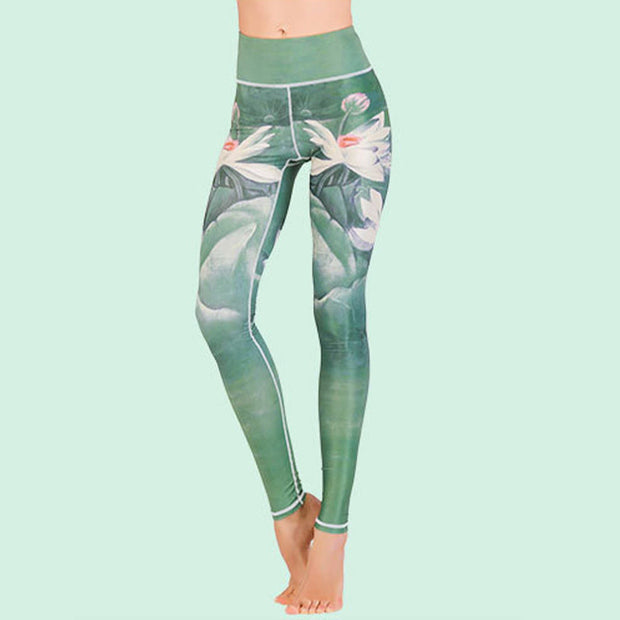 Buddha Stones Lotus Cherry Blossom Gradient Peacock Print Lycra Fabric Fitness Leggings Women's Yoga Pants Women's Leggings BS 4