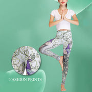 Buddha Stones Lotus Cherry Blossom Gradient Peacock Print Lycra Fabric Fitness Leggings Women's Yoga Pants Women's Leggings BS 17