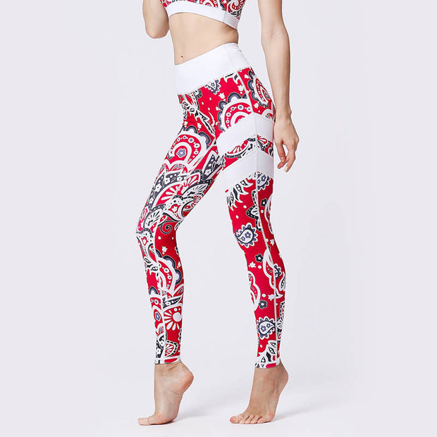 Buddha Stones Flower Petal Leaves Print Sports Exercise Fitness High Waist Leggings Women's Yoga Pants