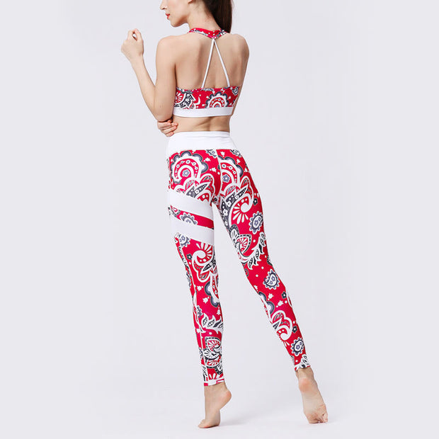 Buddha Stones Flower Petal Leaves Print Sports Exercise Fitness High Waist Leggings Women's Yoga Pants